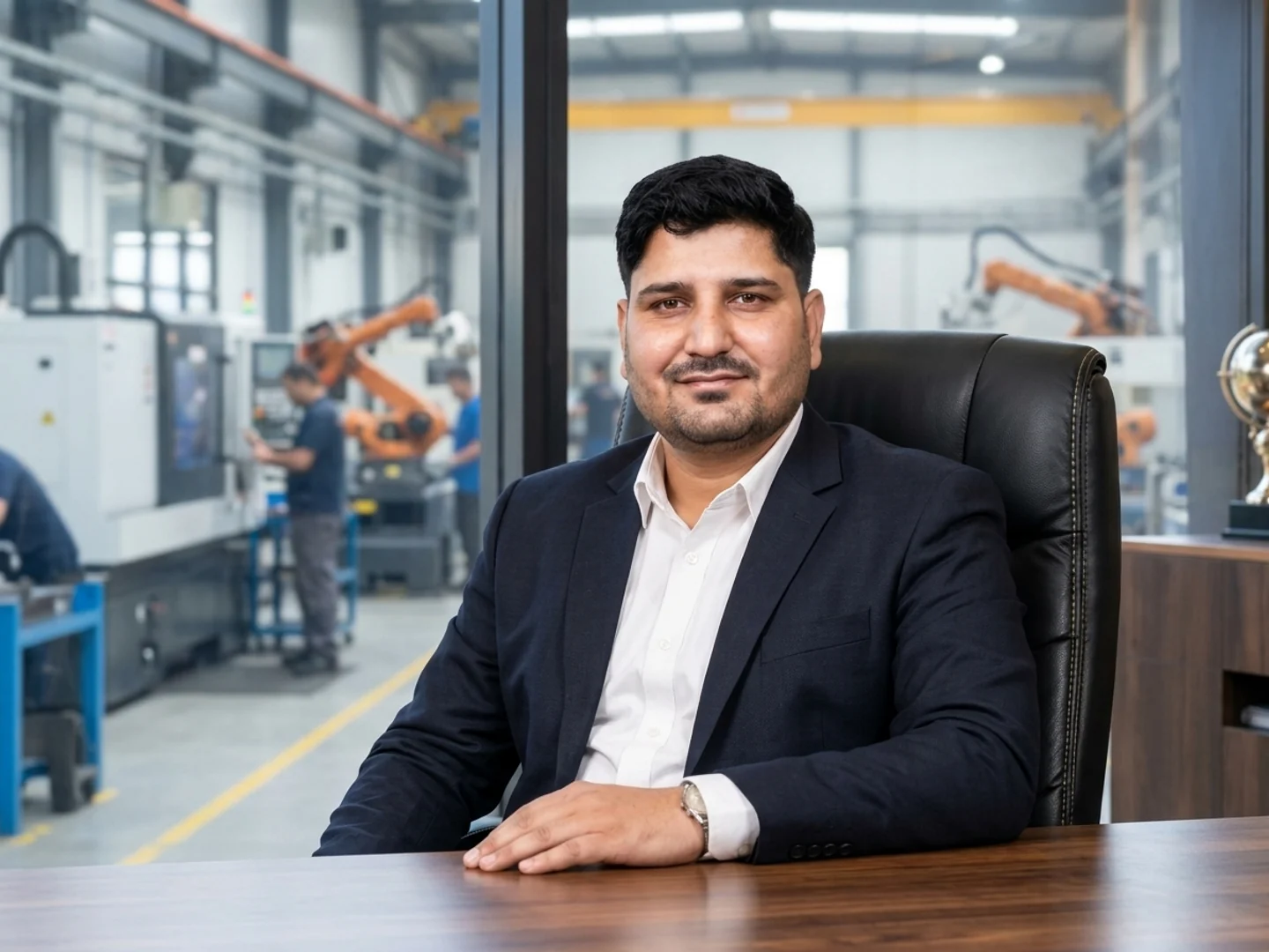 Satish Jangid, Founder & Managing Director of R.S. Enterprises, in executive manufacturing facility office